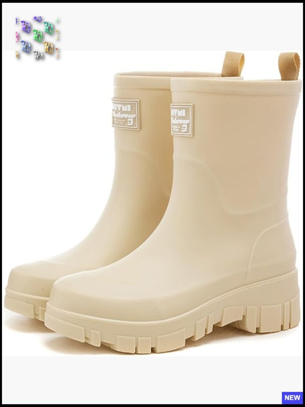 Mid Calf Rain Boots Women Fashion Wide Width Waterproof Non-Slip Chunky Heel